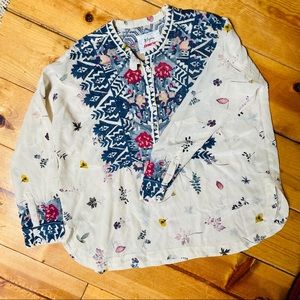 NWOT Johnny Was Biya Silk Floral Embroidered Tunic